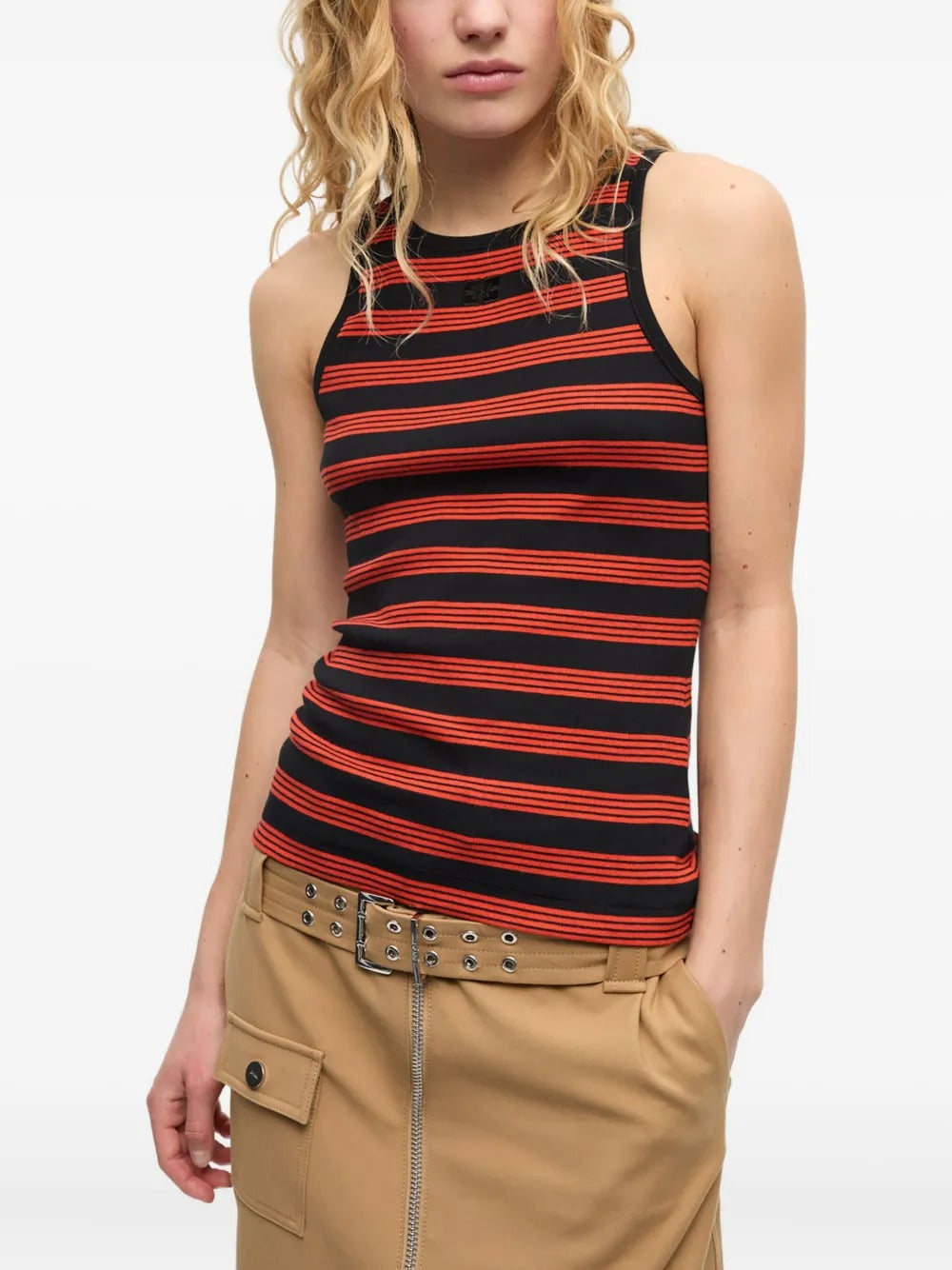 GANNI-Soft Cotton Rib Striped Tank Top-
