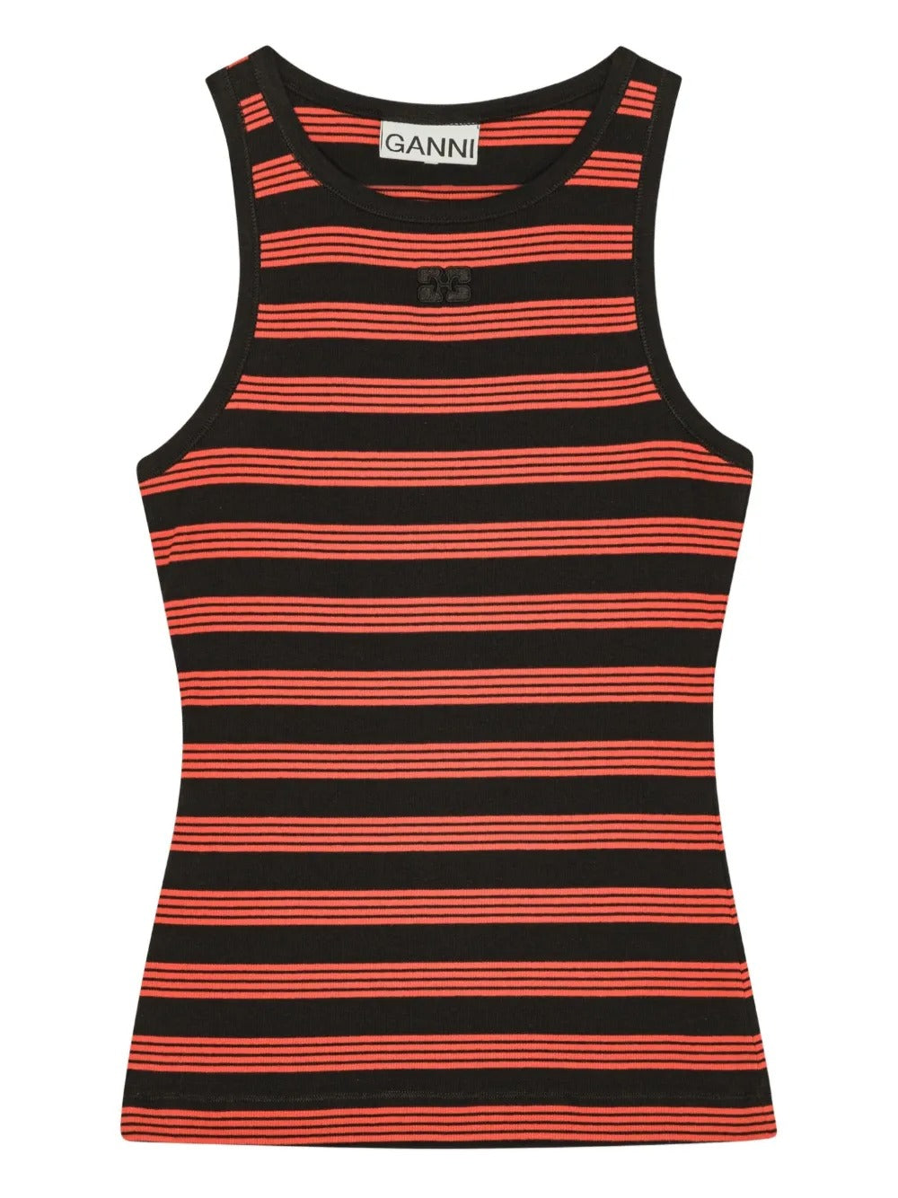 GANNI-Soft Cotton Rib Striped Tank Top-