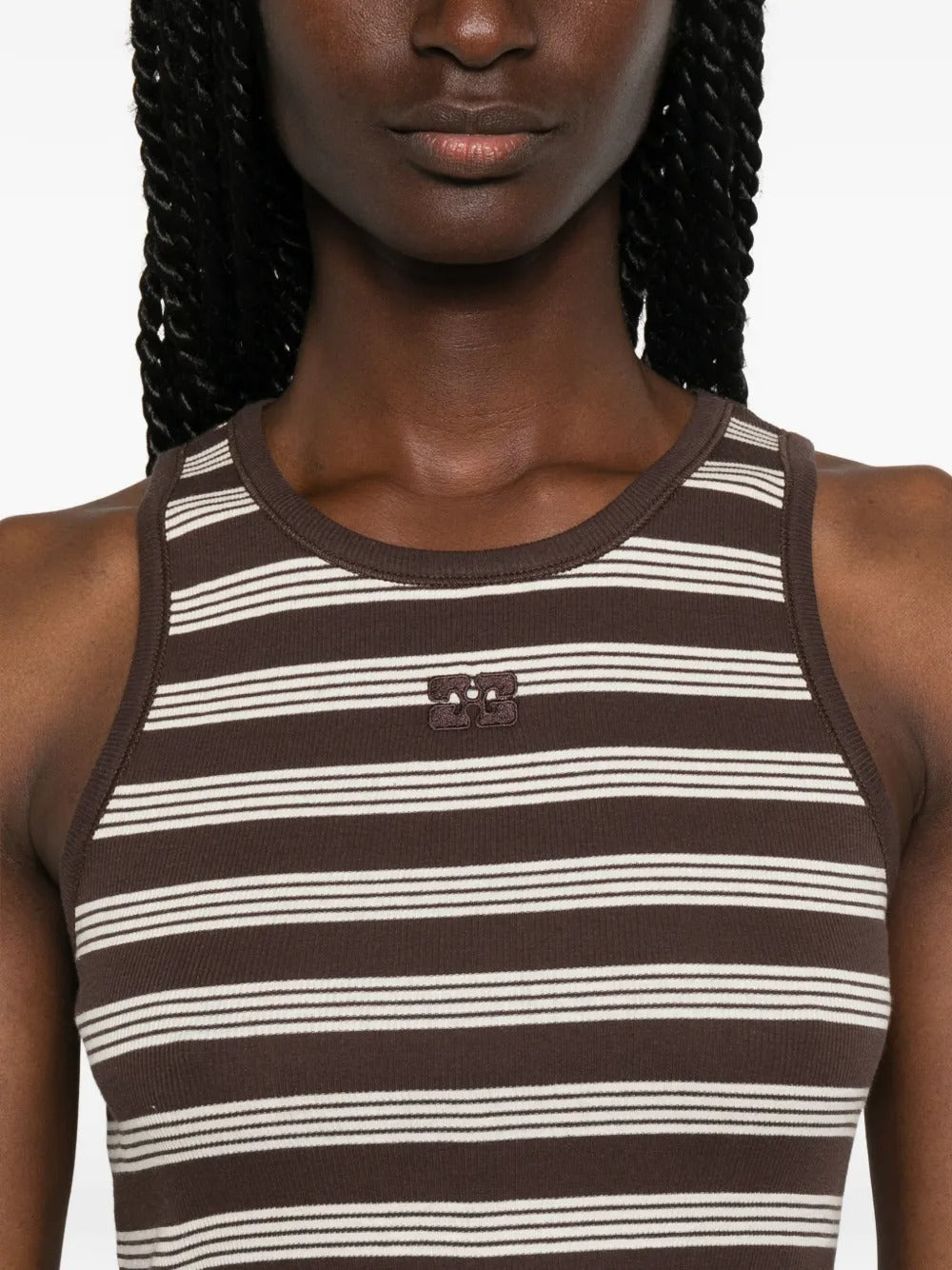 GANNI-Soft Cotton Rib Tank Top Stripe-