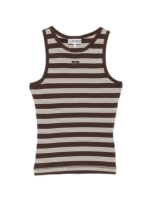 GANNI-Soft Cotton Rib Tank Top Stripe-