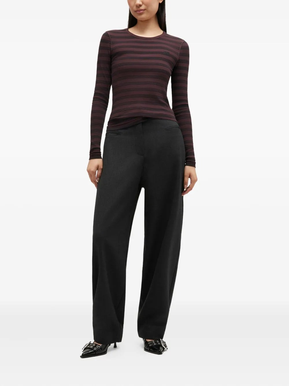 GANNI-Soft Cotton Stripe Rib Longsleeve-