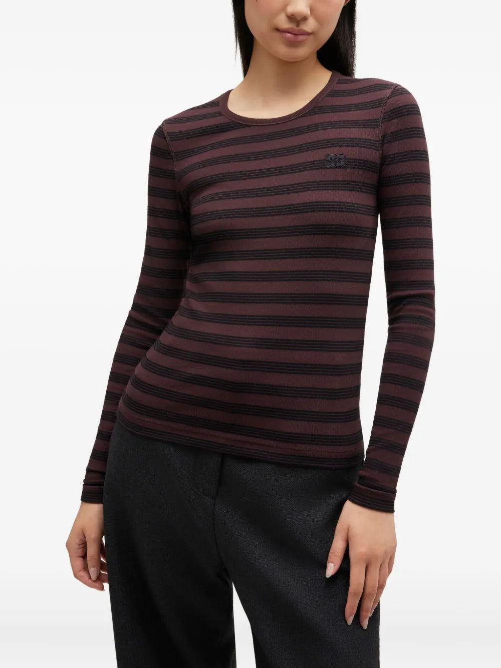 GANNI-Soft Cotton Stripe Rib Longsleeve-