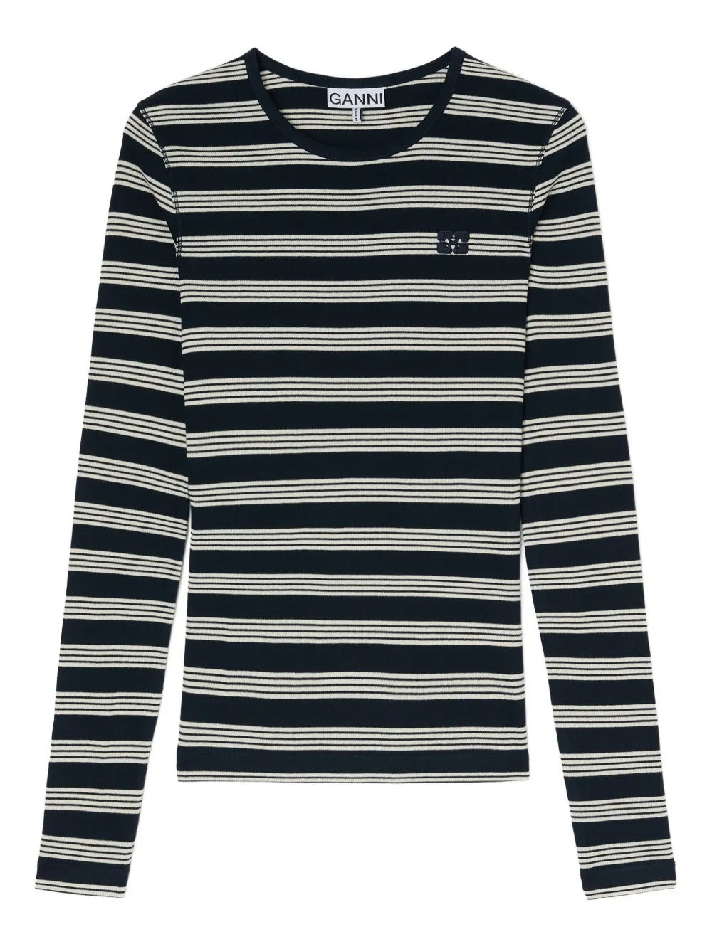 GANNI-Soft Cotton Stripe Rib Longsleeve-