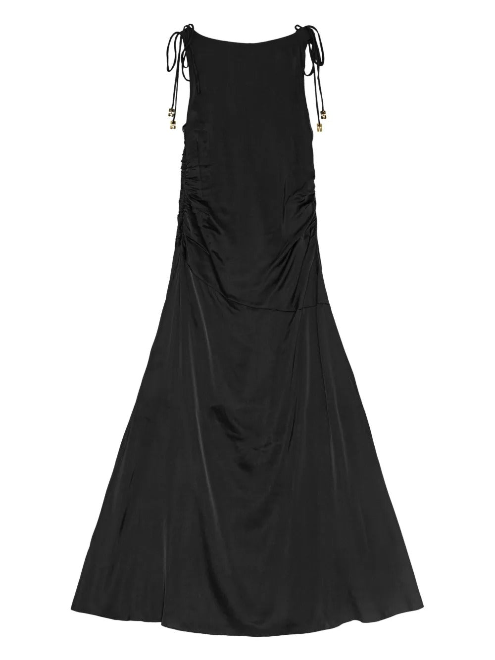 GANNI-Solid Satin Gathered Long Dress-