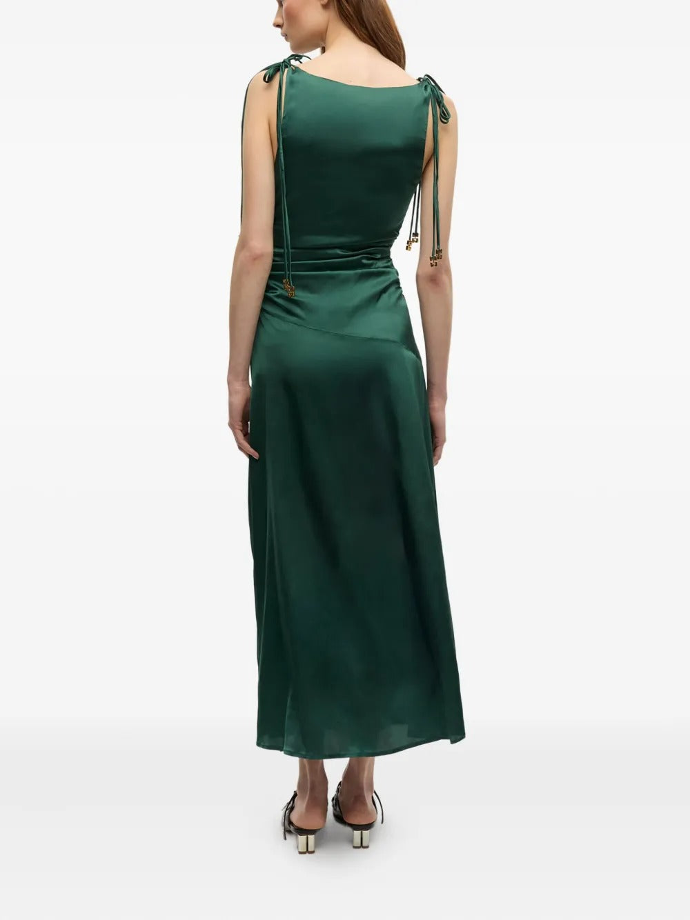 GANNI-Solid Stretch Satin Gathered Long Dress-
