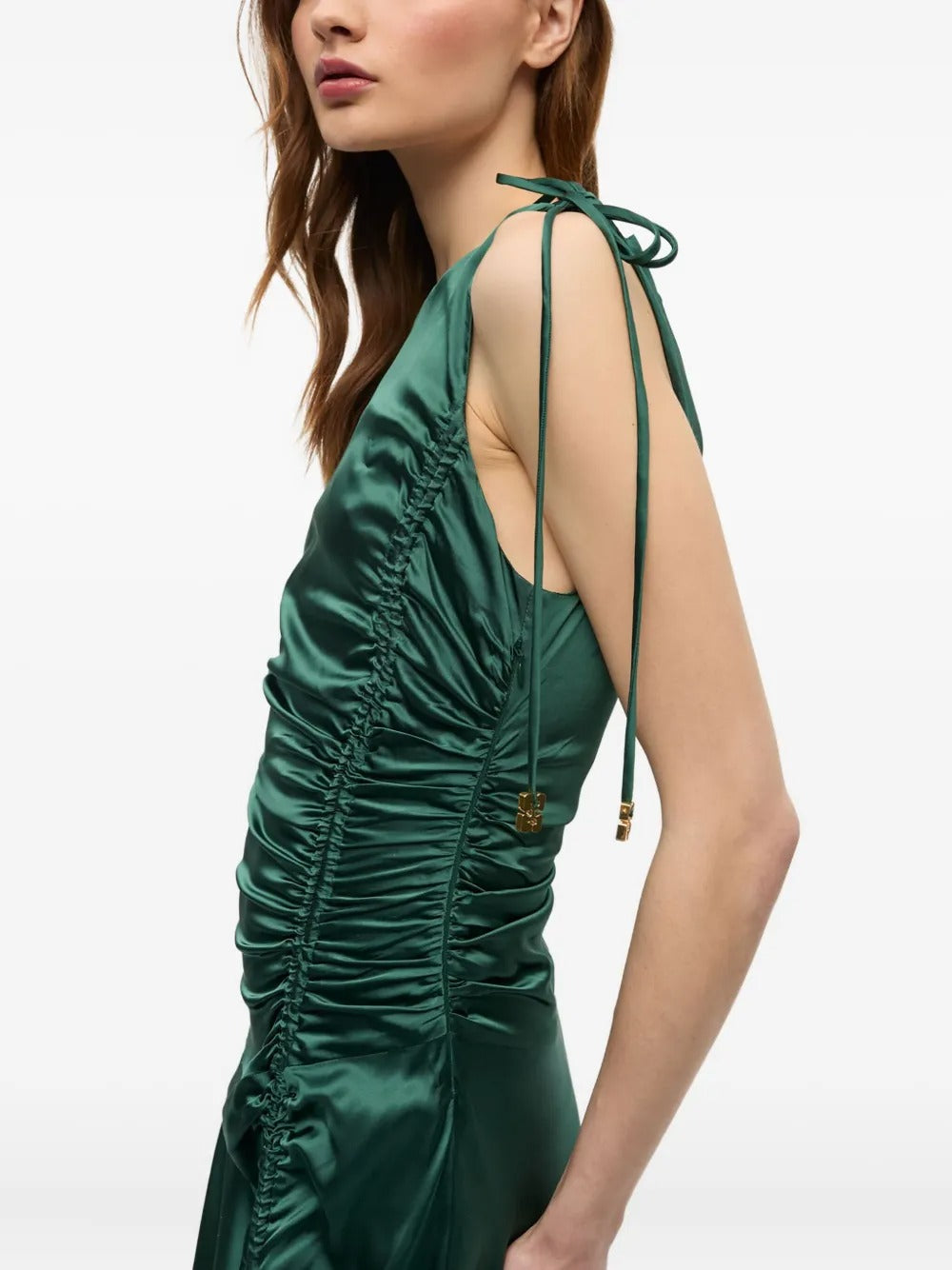 GANNI-Solid Stretch Satin Gathered Long Dress-