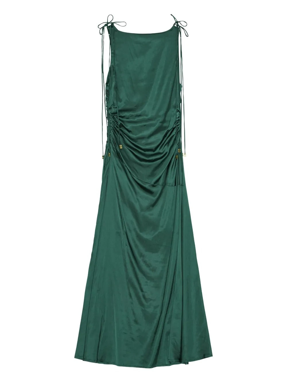 GANNI-Solid Stretch Satin Gathered Long Dress-