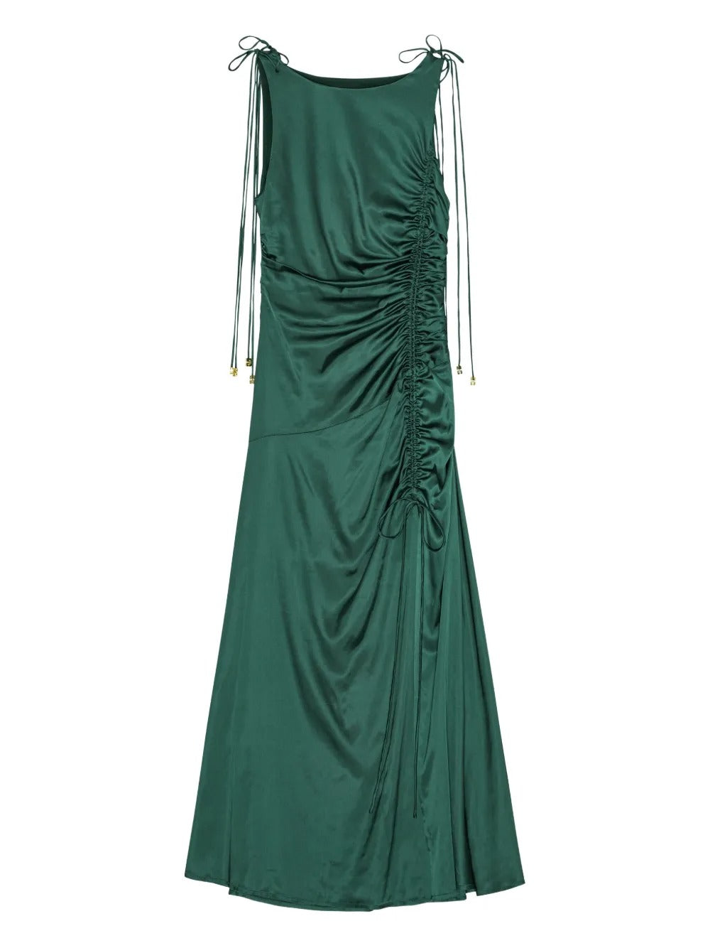 GANNI-Solid Stretch Satin Gathered Long Dress-