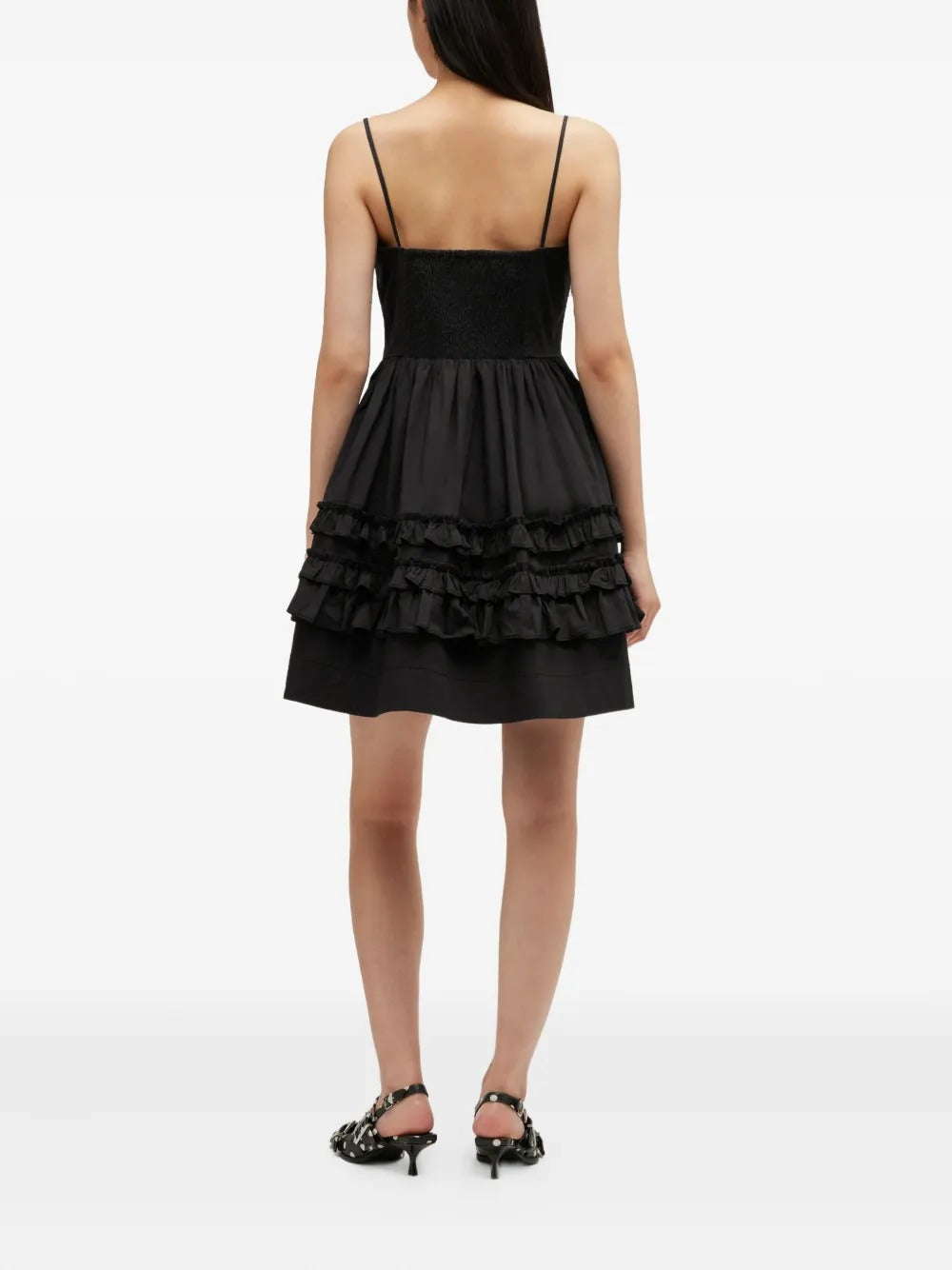 ganni black ruffle dress GANNI Black Mini Ruffle Dress