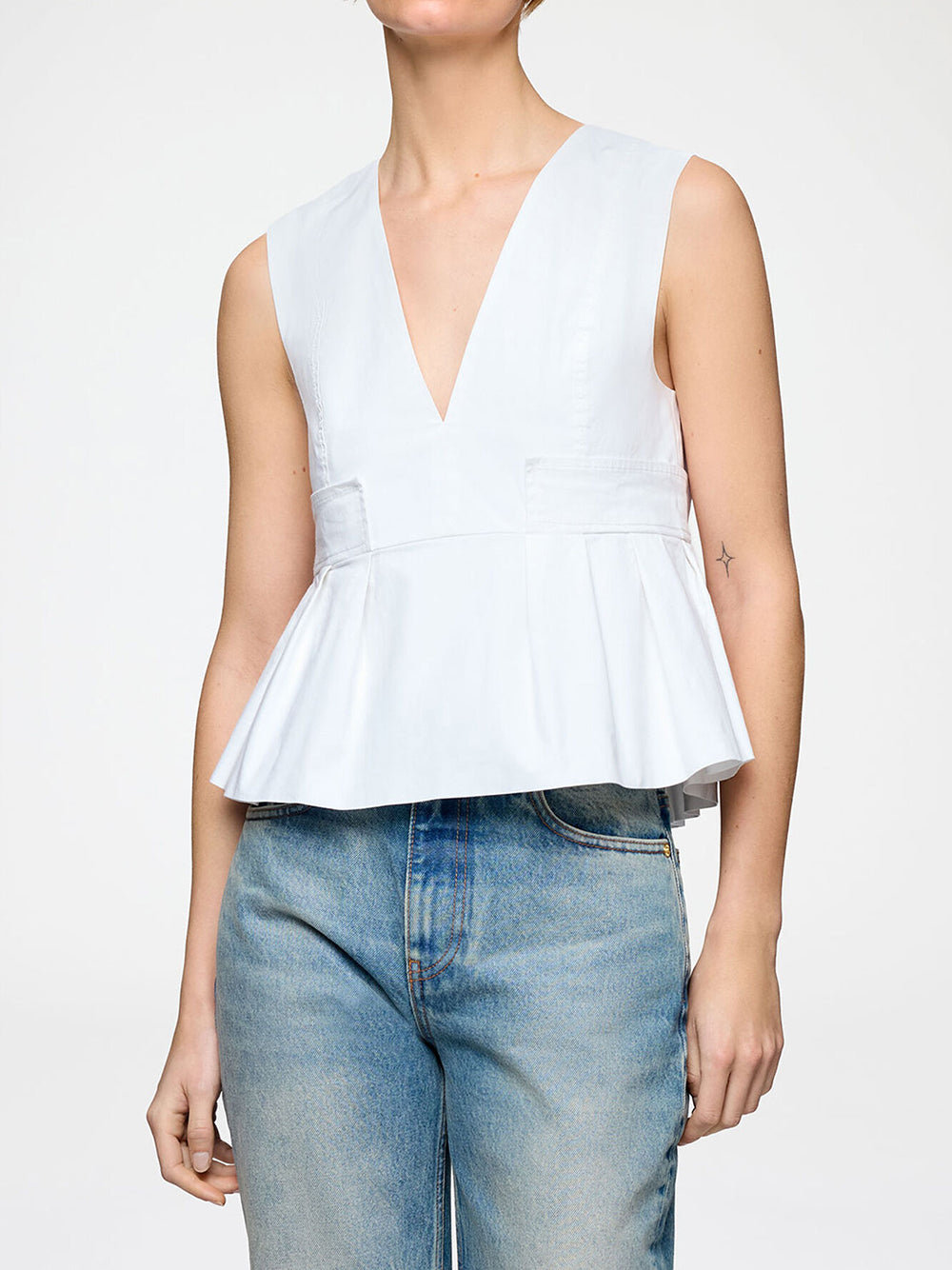 GANNI-Stretch Cotton V-neck Pocket Blouse-