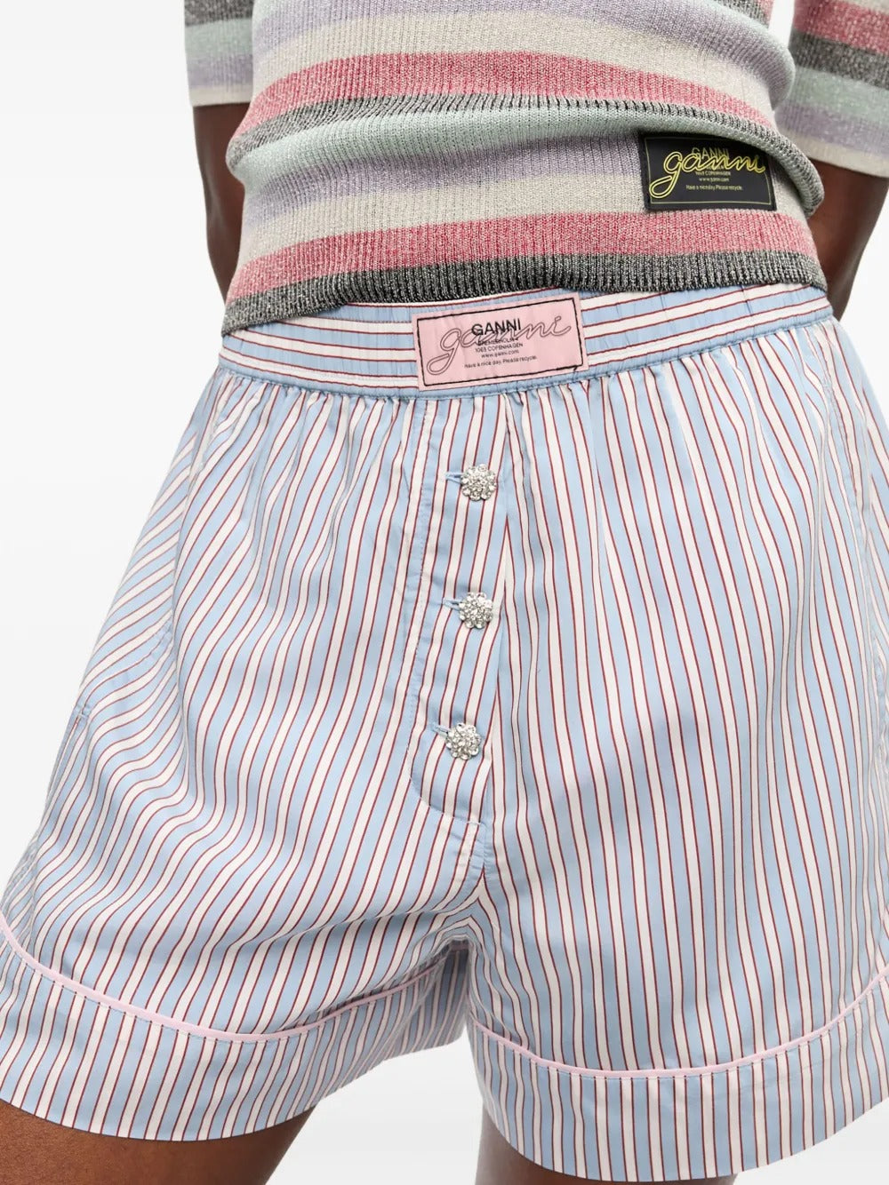 GANNI-Yarn Dyed Stripe Elasticated Shorts-