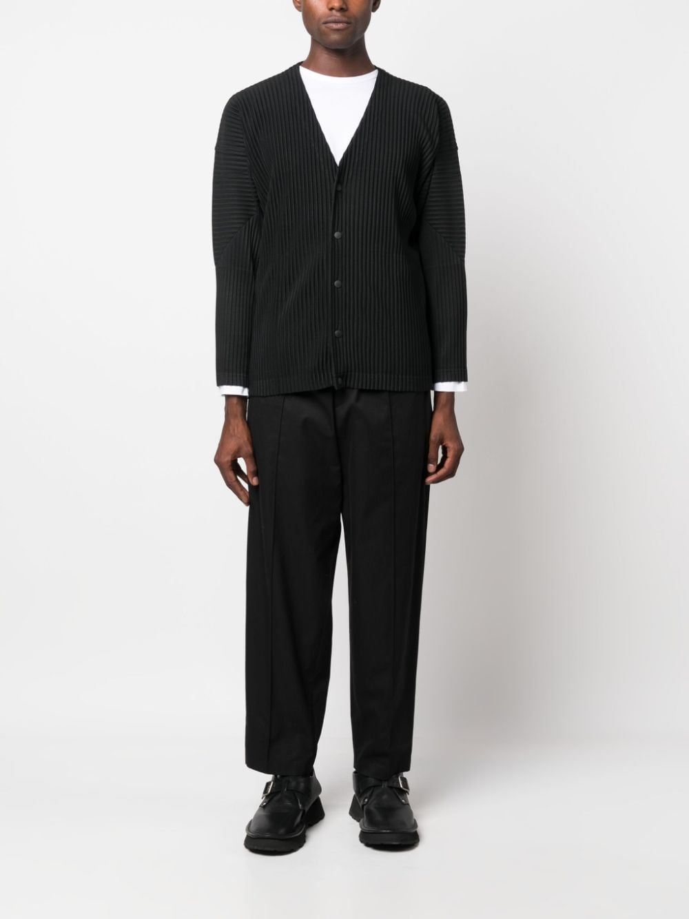 HOMME PLISSÉ ISSEY MIYAKE-V-Neck Ribbed Blazer-