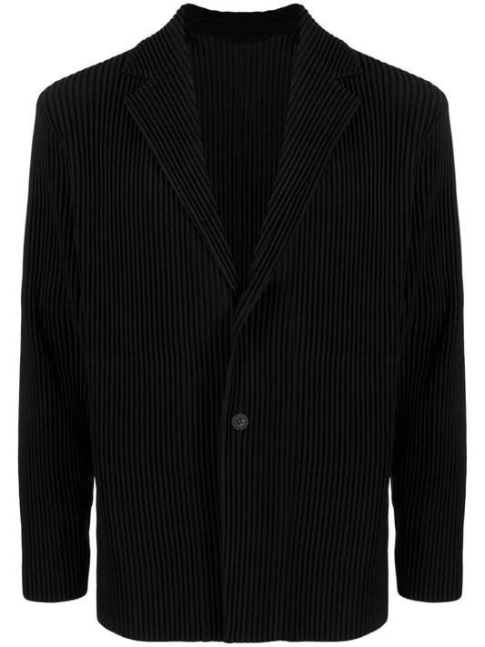 HOMME PLISSÉ ISSEY MIYAKE-V-Neck Single-Breasted Blazer-