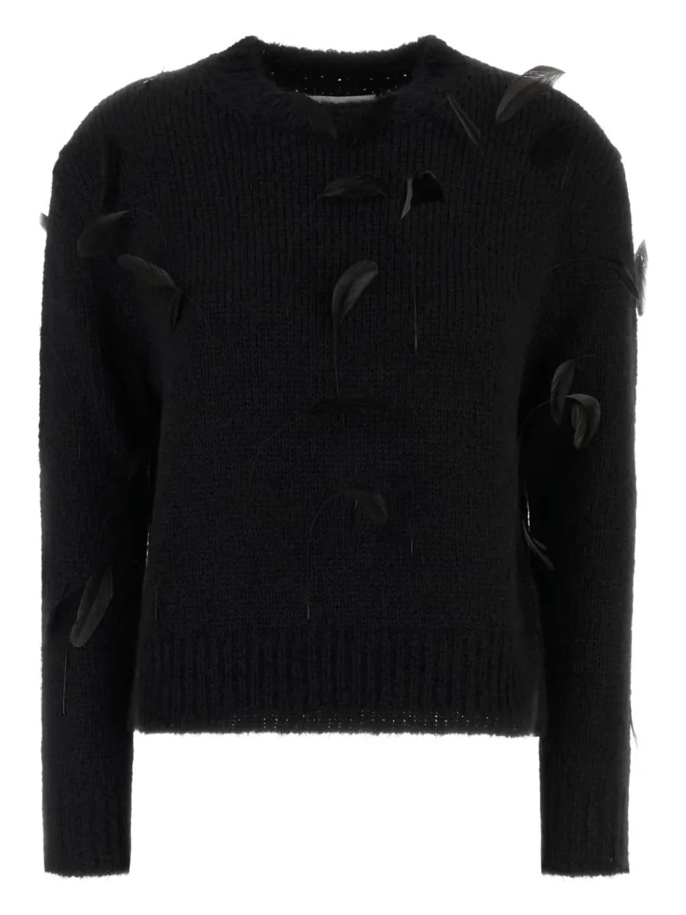 JIL SANDER-3/4 SLV SHRUNKEN FIT JUMPER W/FEATHERS-