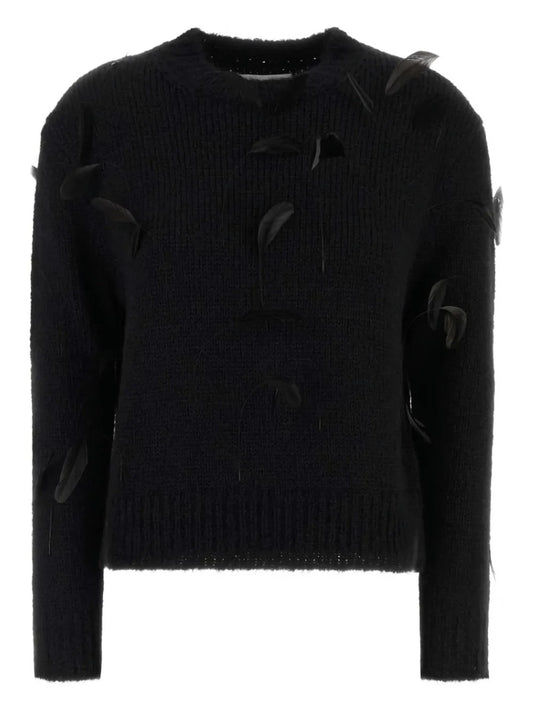 JIL SANDER-3/4 SLV SHRUNKEN FIT JUMPER W/FEATHERS-