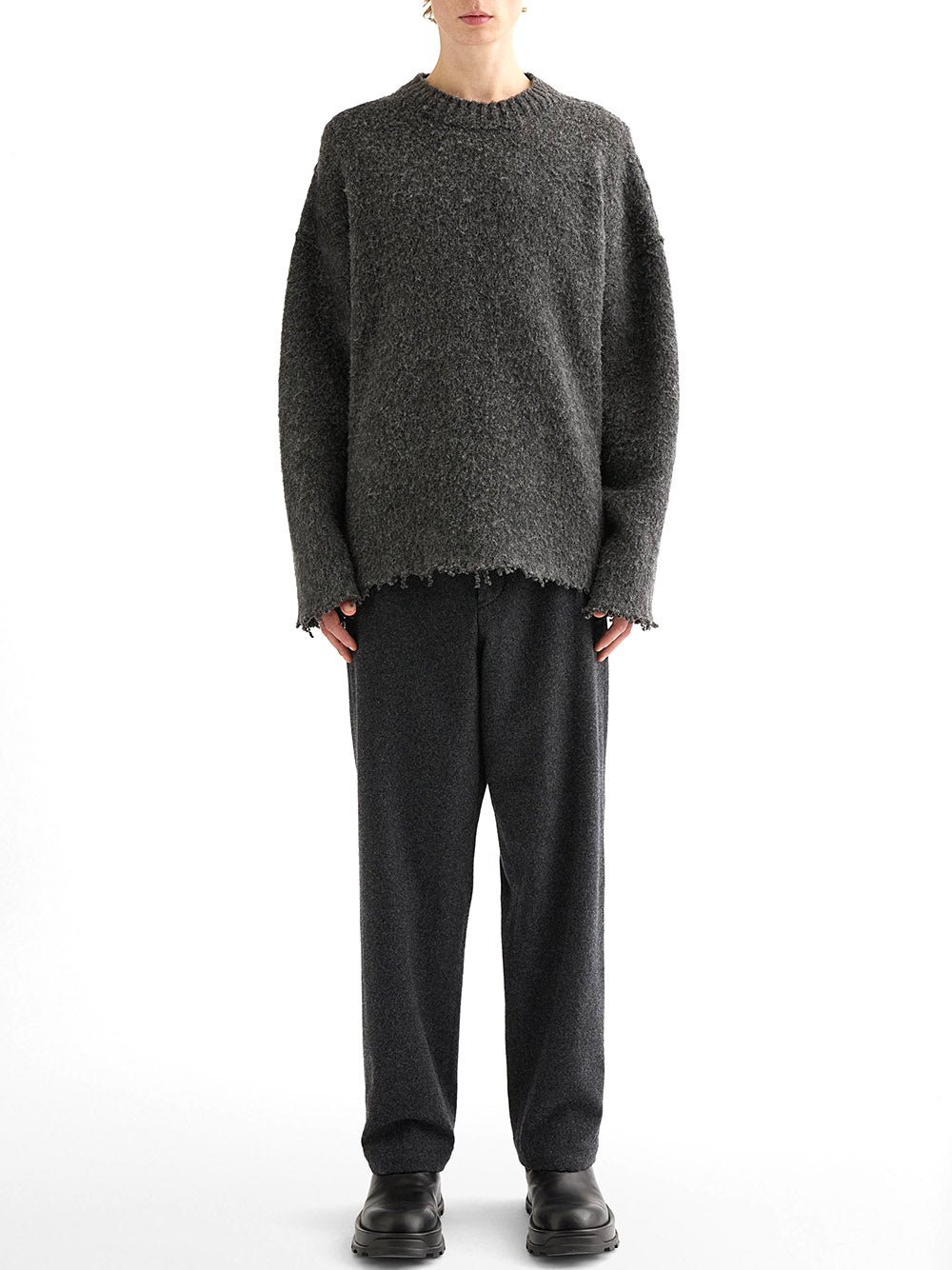 JIL SANDER-LS CN SWEATER W/ FRAYED EDGE-