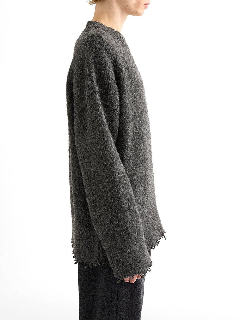 JIL SANDER-LS CN SWEATER W/ FRAYED EDGE-