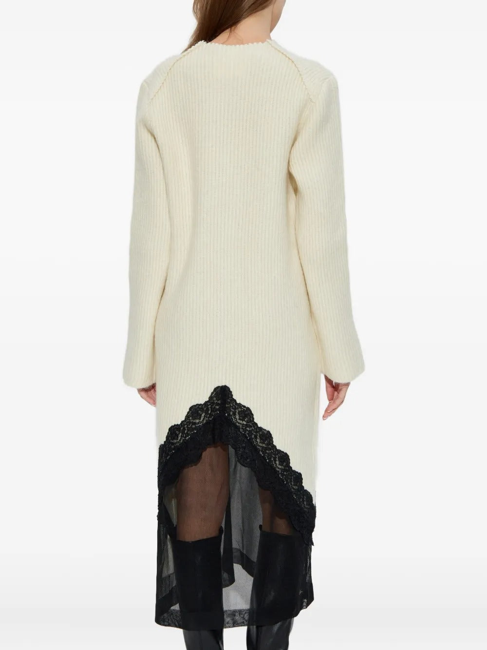 JIL SANDER-LS CN KNIT DRESS WITH LACE TRIM-