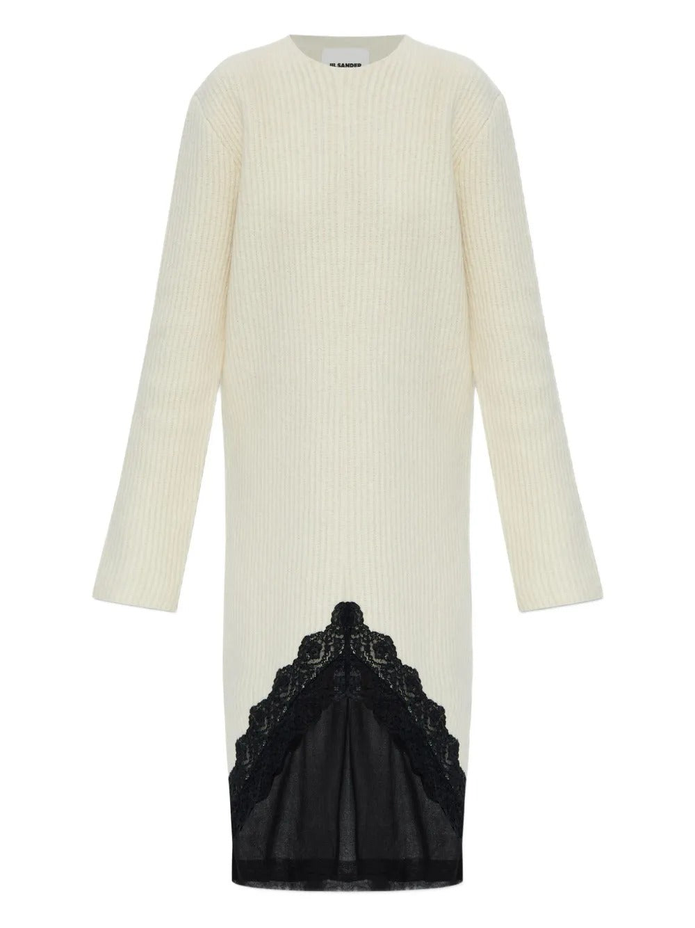JIL SANDER-LS CN KNIT DRESS WITH LACE TRIM-