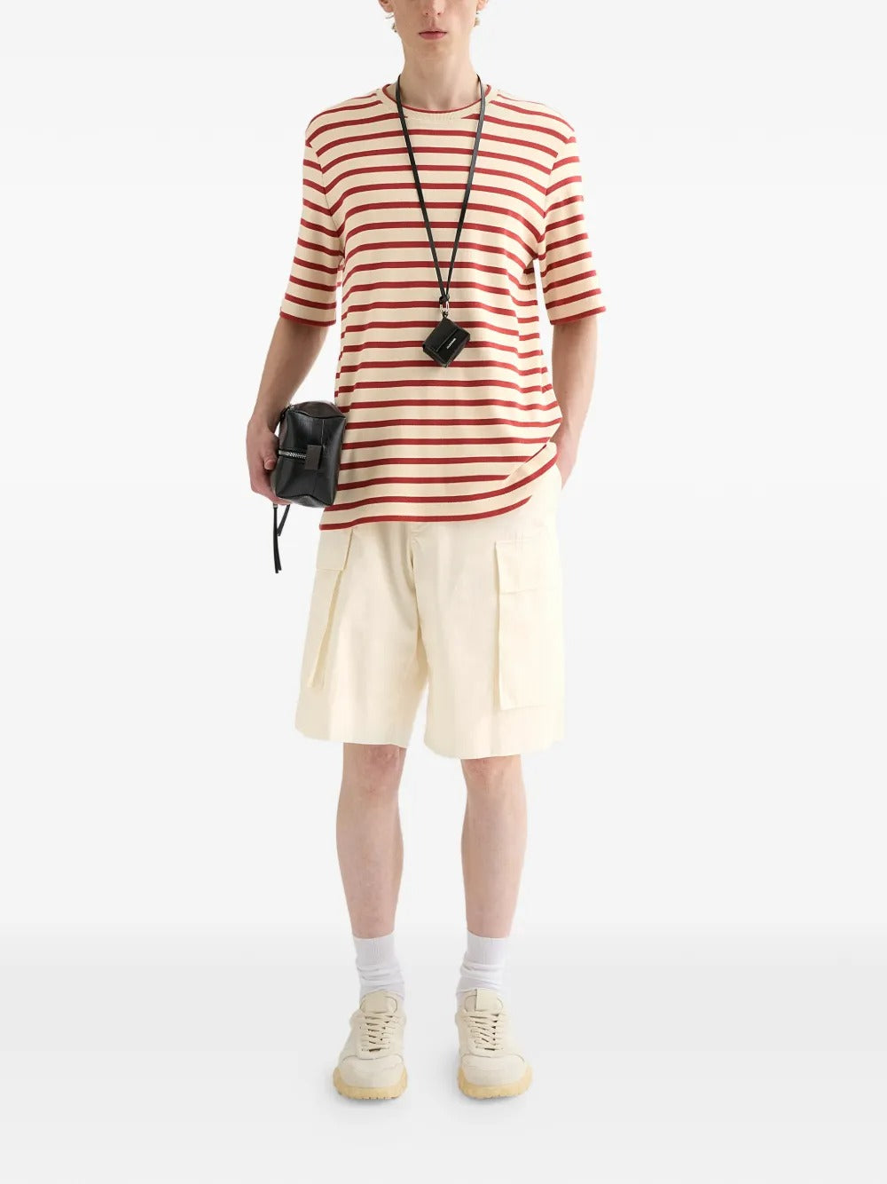 JIL SANDER-striped-pattern logo-patch T-shirt-