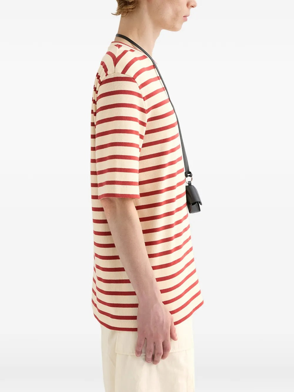 JIL SANDER-striped-pattern logo-patch T-shirt-