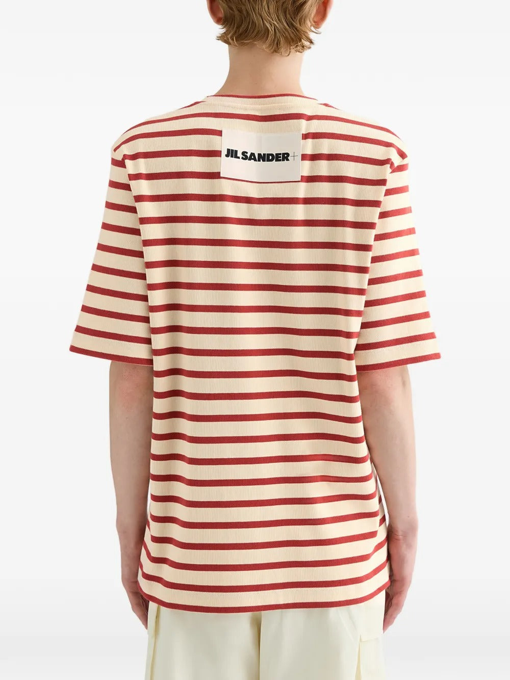 JIL SANDER-striped-pattern logo-patch T-shirt-