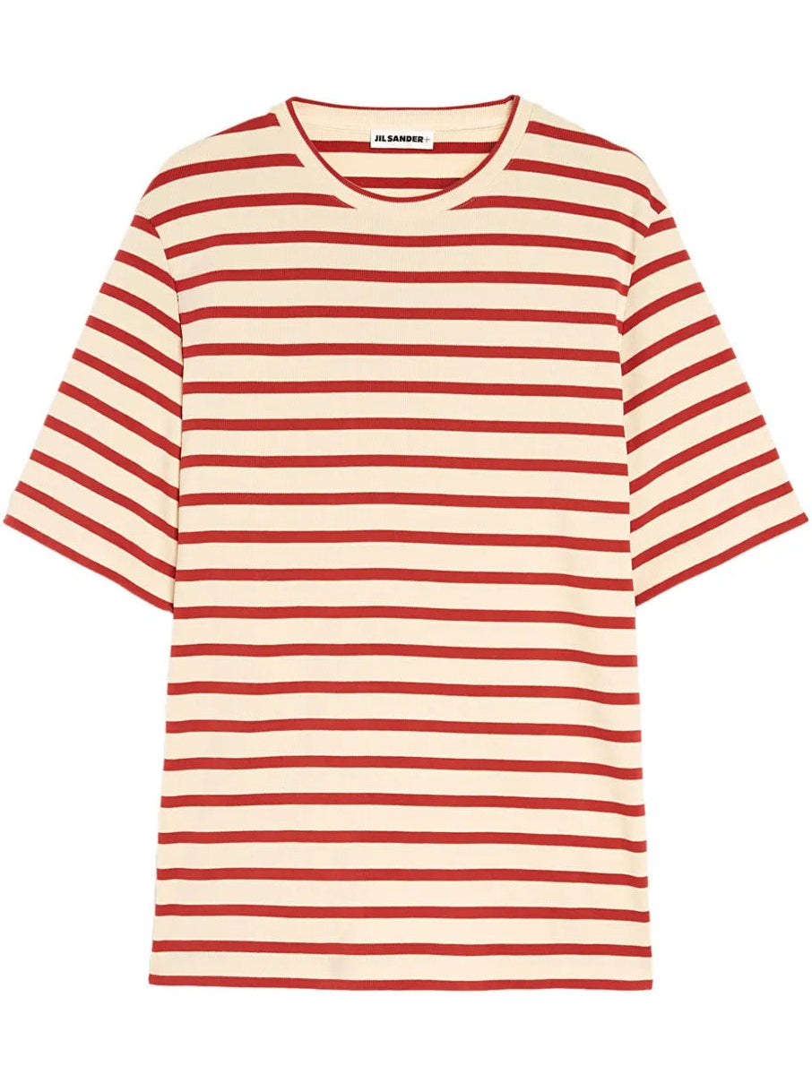 JIL SANDER-striped-pattern logo-patch T-shirt-