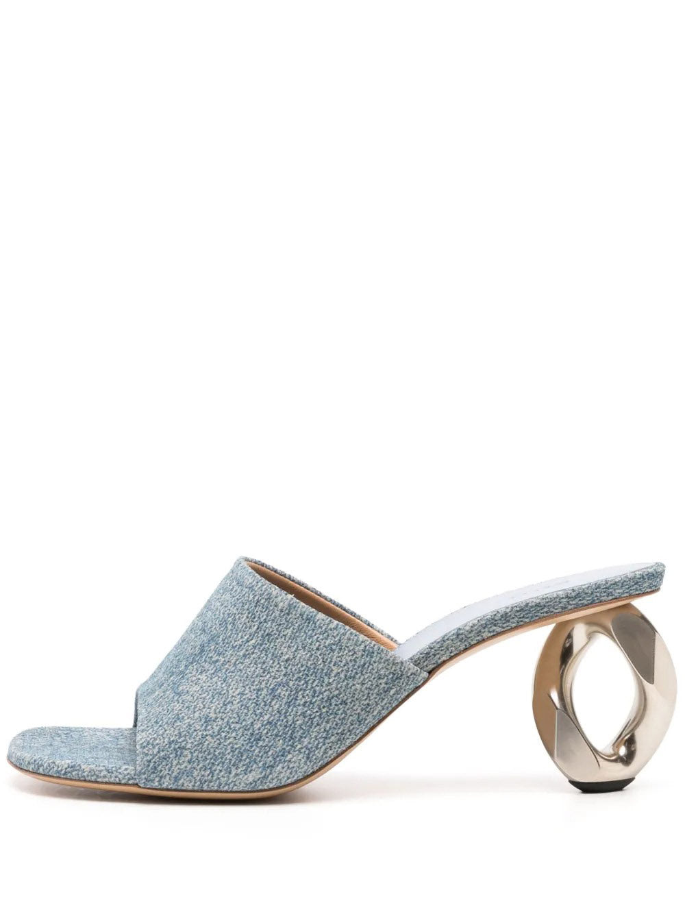 JW ANDERSON-CHAIN HEEL OPEN MULE - BRUSHED SILVER CHAIN-