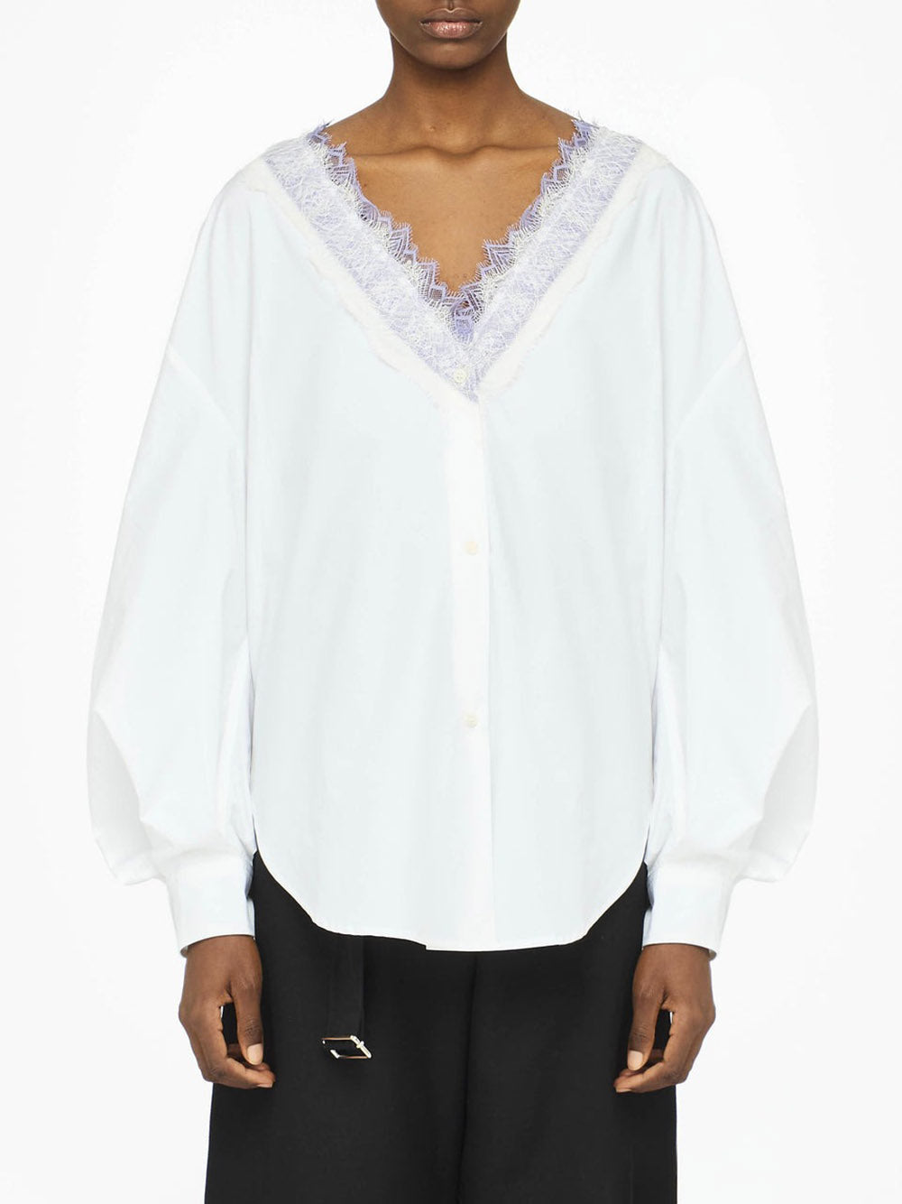 JW ANDERSON-LACE TRIM V NECK SHIRT-