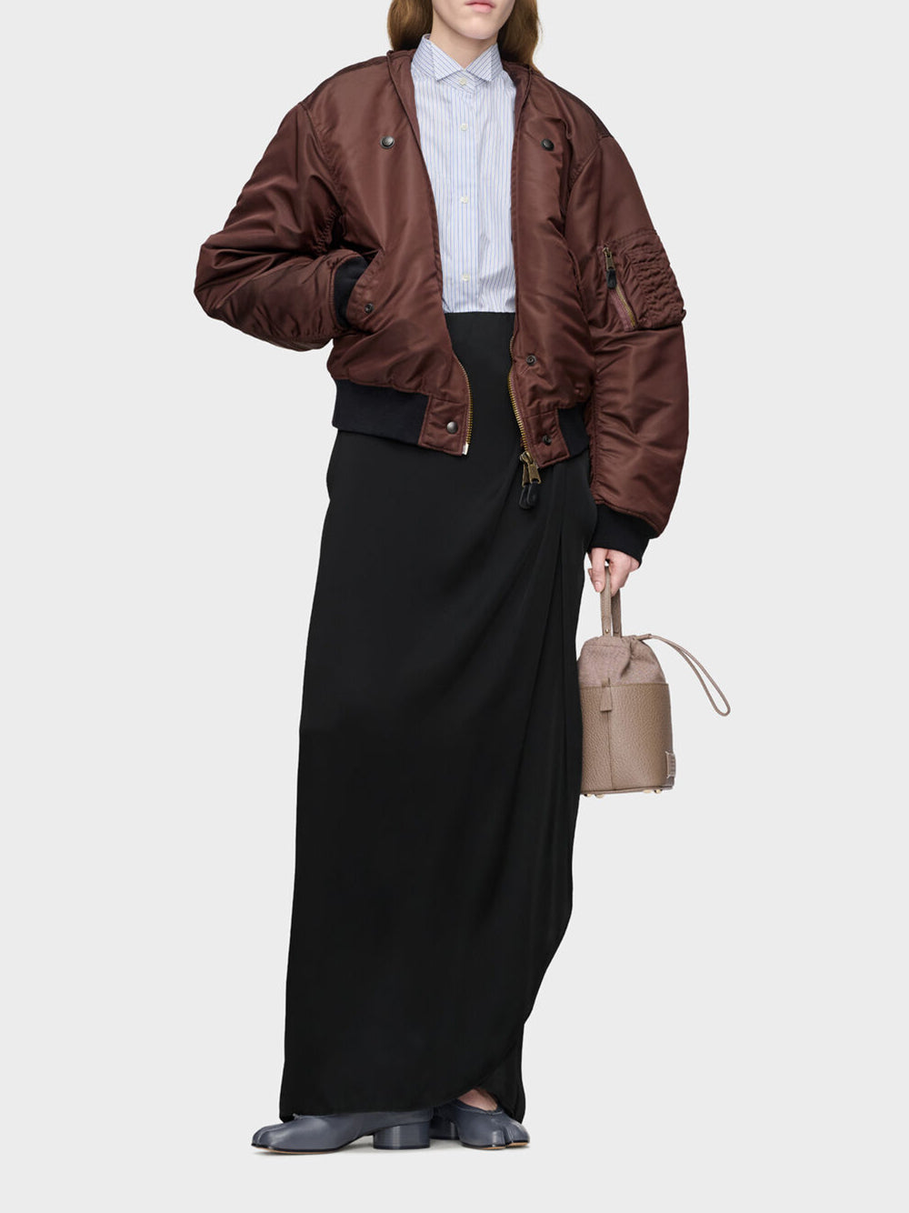 MAISON MARGIELA-DRAPED SATIN MIDI SKIRT-