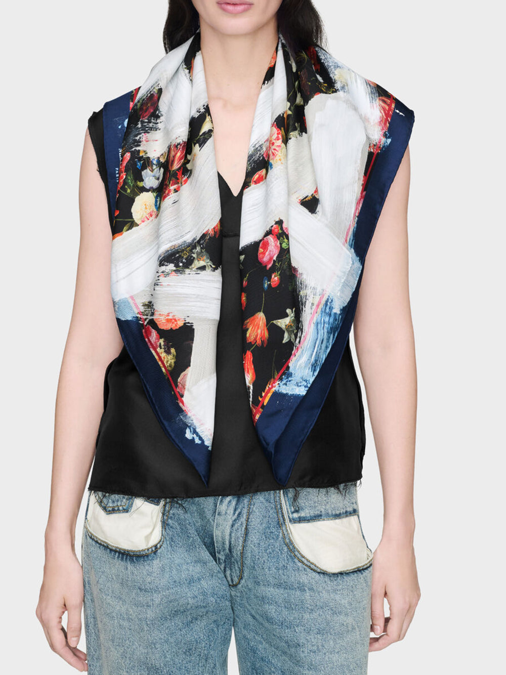 MAISON MARGIELA-FLOWERS SILK FOULARD SQUARE 90-
