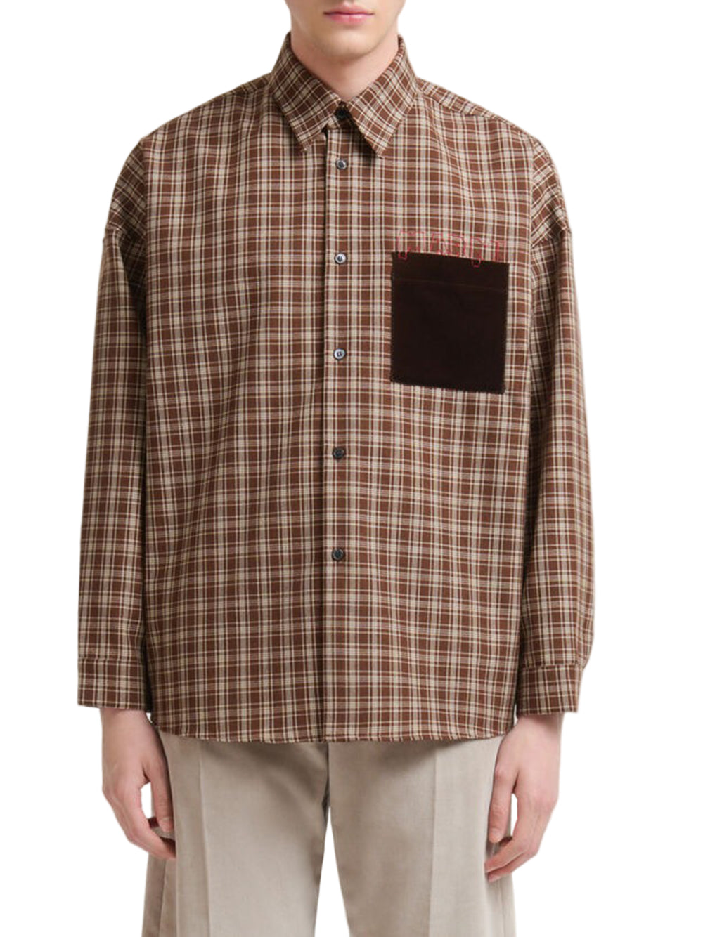 MARNI-Brown wool shirt with Marni Mending logo-