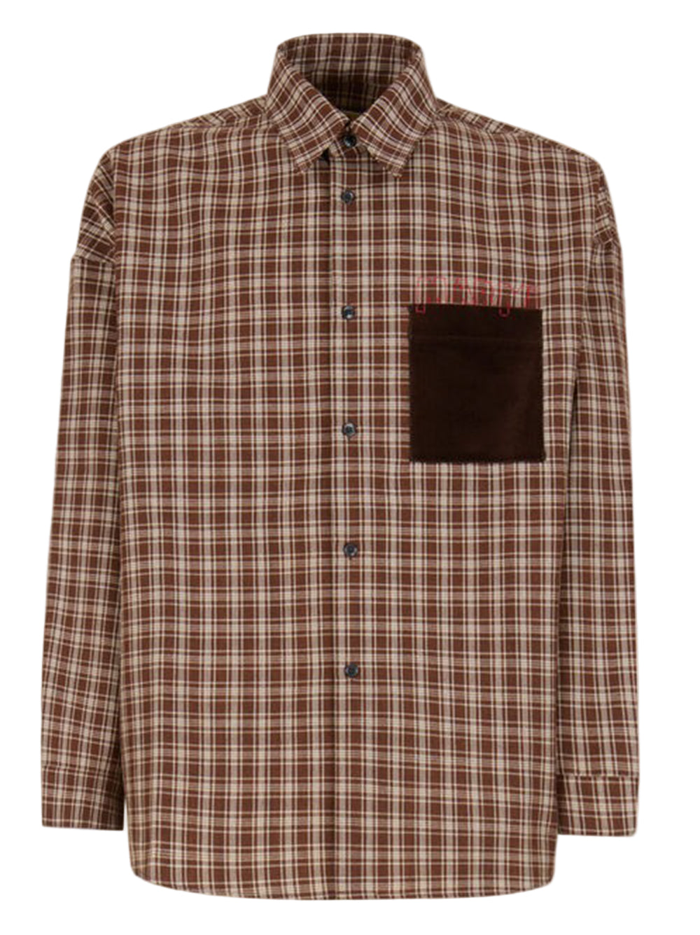 MARNI-Brown wool shirt with Marni Mending logo-