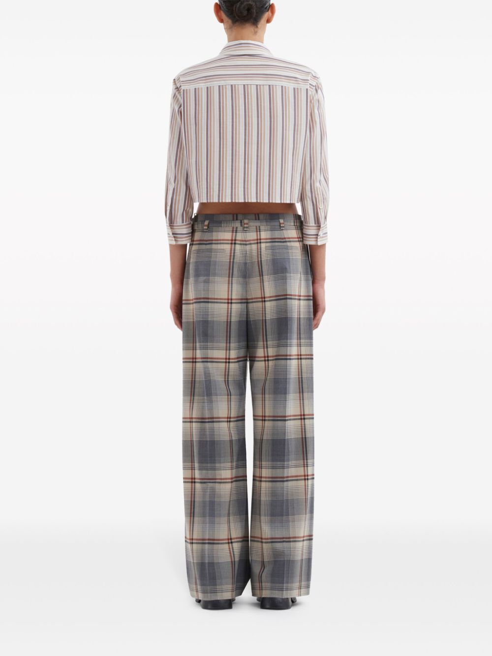 MARNI-CHECKED FLARED LEG TROUSERS-