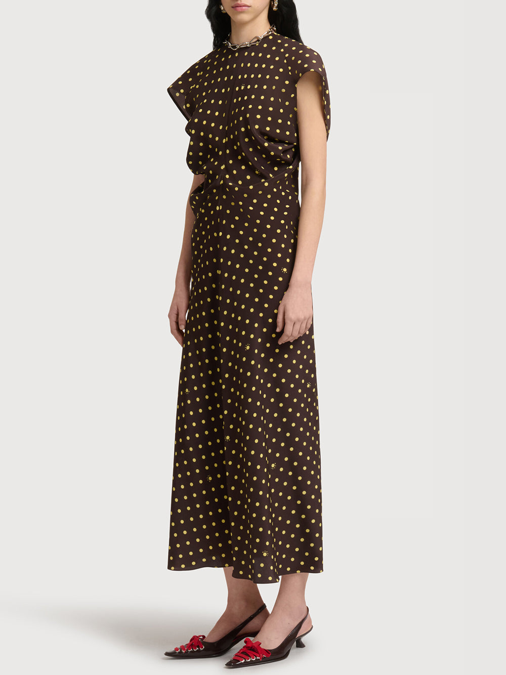 crepe de chine dress with Polka Rhythm print