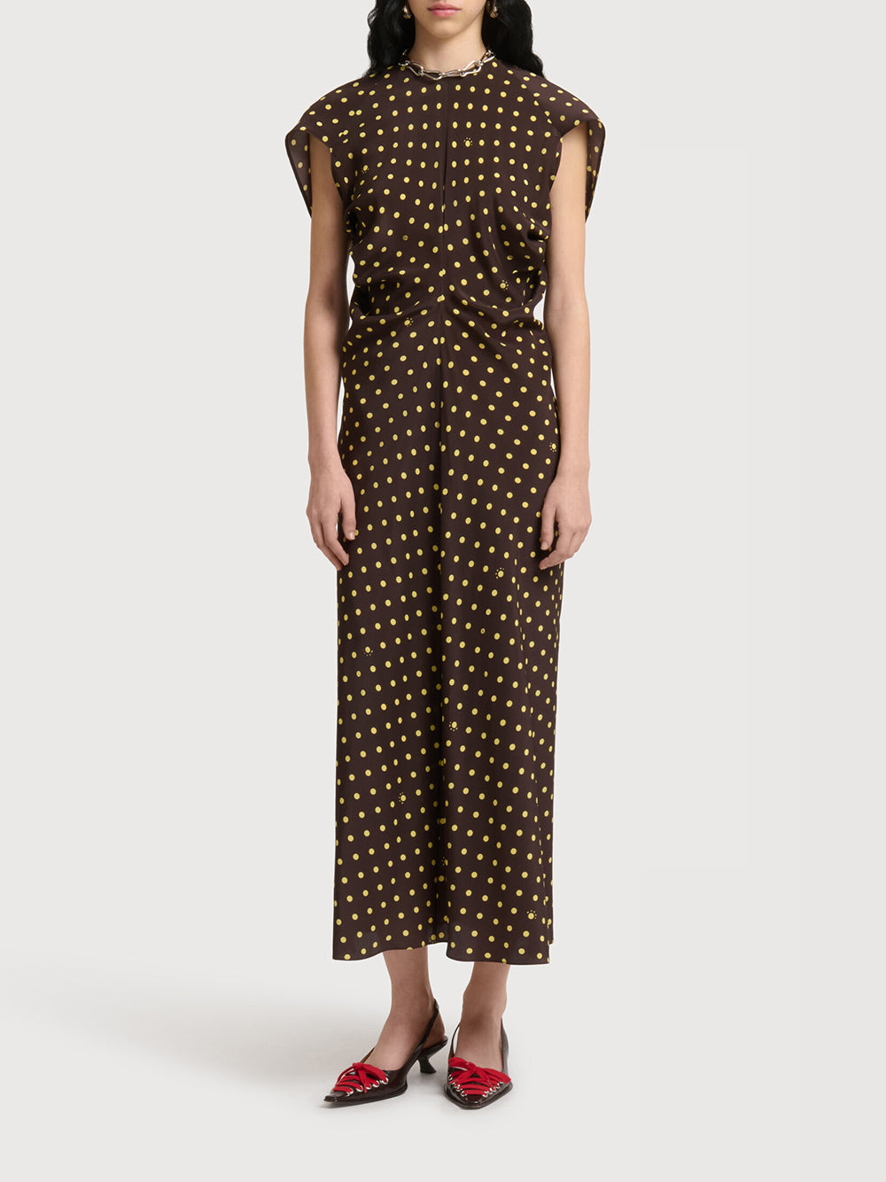 crepe de chine dress with Polka Rhythm print