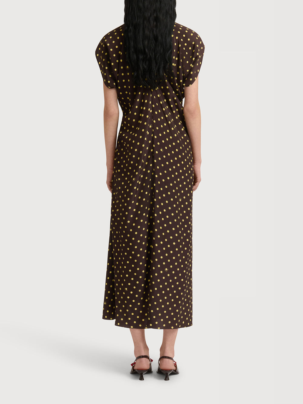 crepe de chine dress with Polka Rhythm print