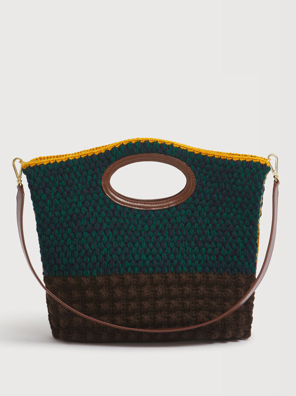 Knotty clutch in brown crochet wool