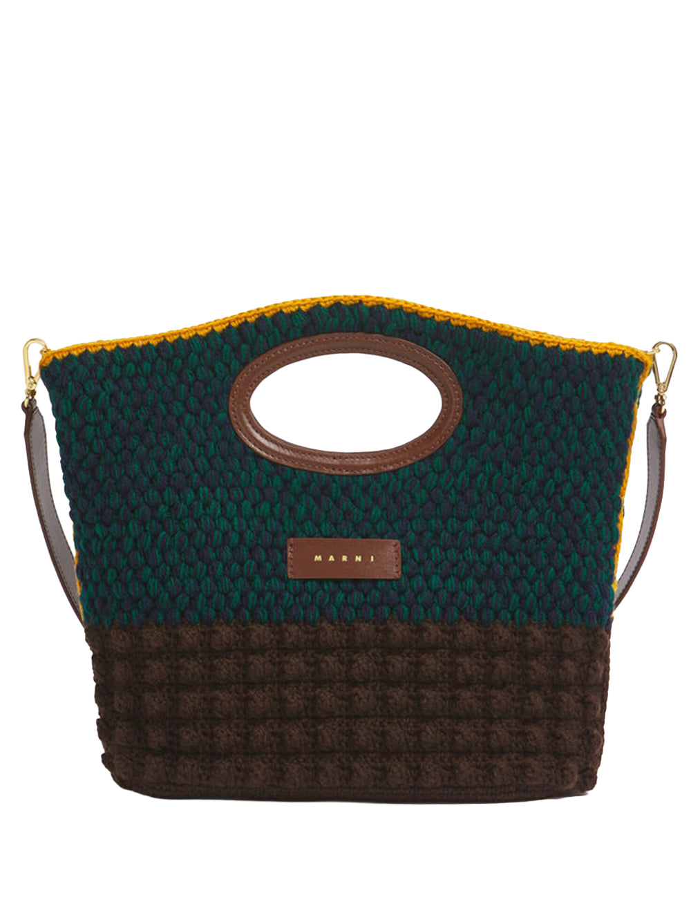 Knotty clutch in brown crochet wool