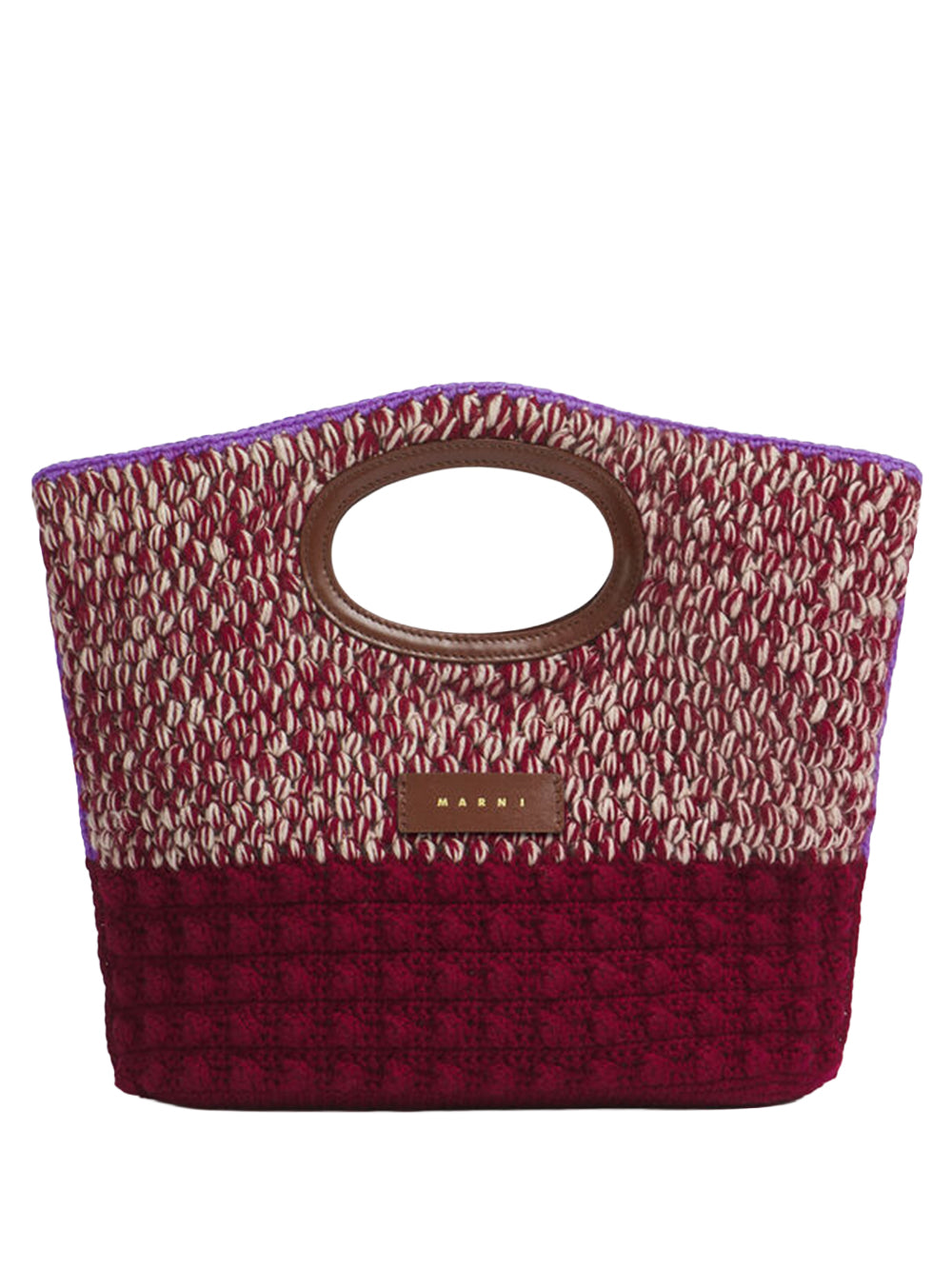 Knotty clutch in red crochet wool