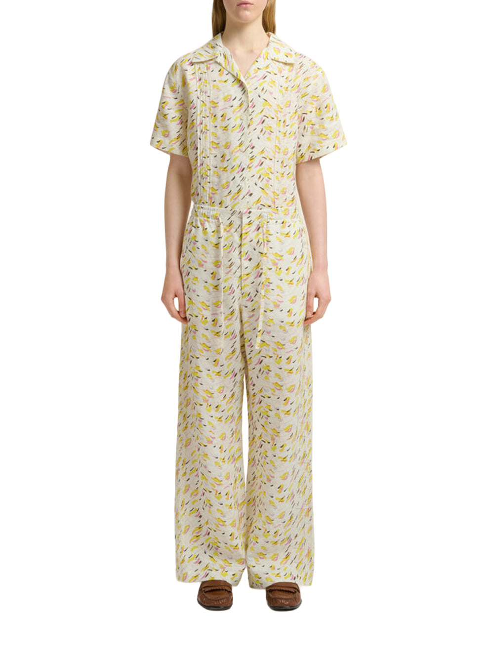 MARNI-linen trousers with Brushstroke Wave print-