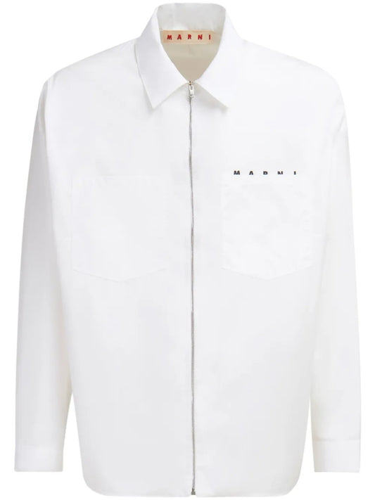 logo-print zip-up cotton shirt