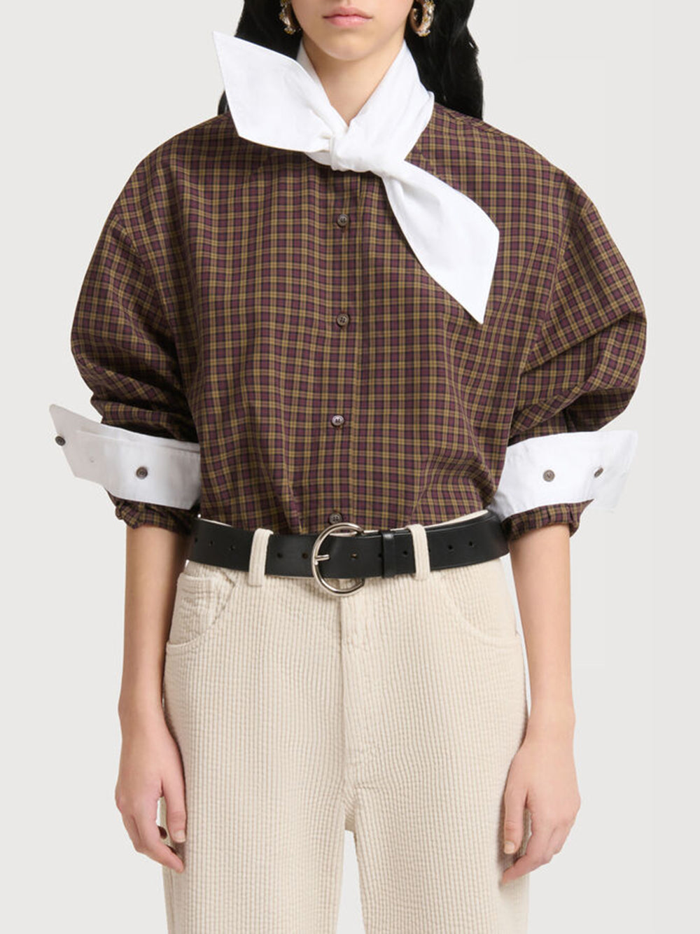 poplin shirt with scarf collar