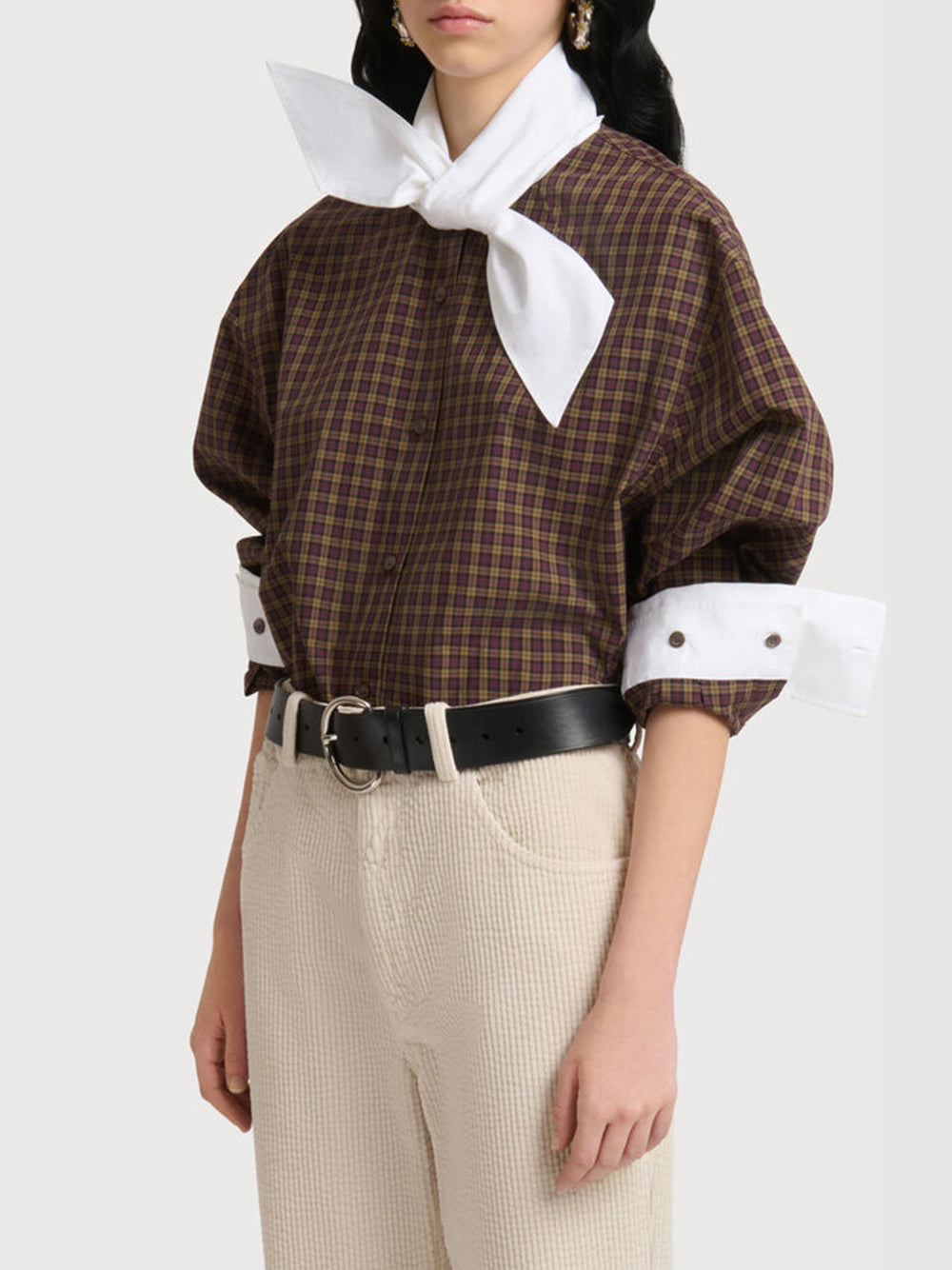 poplin shirt with scarf collar