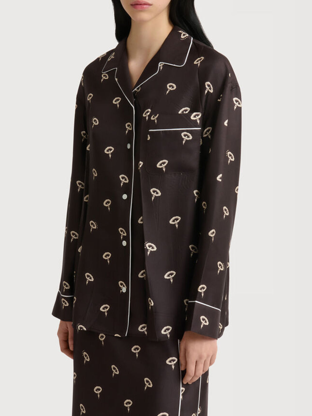 silk twill pajama shirt with floral print