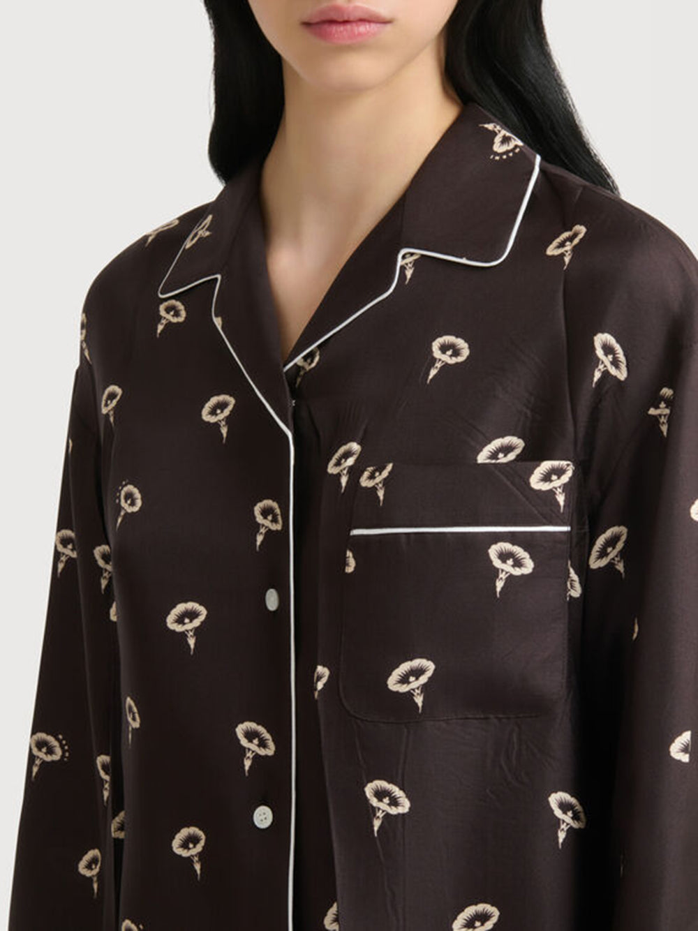 silk twill pajama shirt with floral print