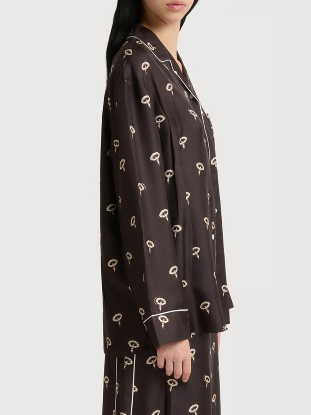 silk twill pajama shirt with floral print