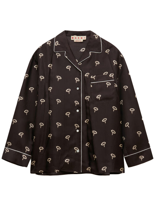 silk twill pajama shirt with floral print