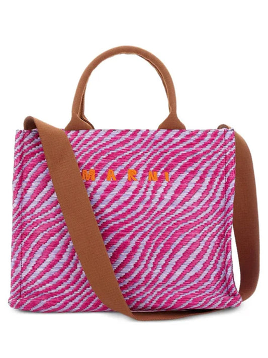 MARNI-small top-handles wave-print tote bag-