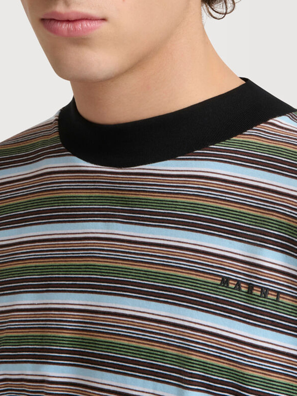 Multicolor striped cotton long-sleeved T-shirt